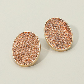 Rhinestone Embellished Oval Stud Earrings