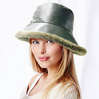 Faux Fur Inside Brim Solid Bucket Hat