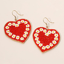 Seed Beaded Heart Dangle Earrings