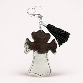 Genuine Fur Calf Cross Tassel Keychain Bag Charm