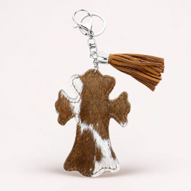 Genuine Fur Calf Cross Tassel Keychain Bag Charm