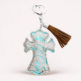 Genuine Fur Calf Cross Tassel Keychain Bag Charm