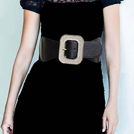 Rhinestone Embellished Open Rectangle Buckle Stretch Elastic Belt