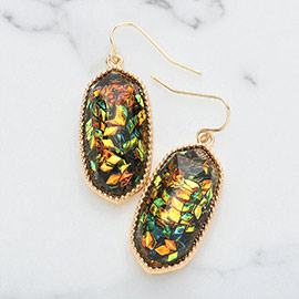 Confetti Glittered Hexagon Dangle Earrings