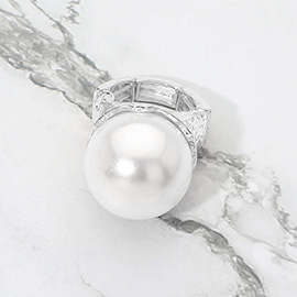 Bold Pearl Accented Metal Stretch Ring