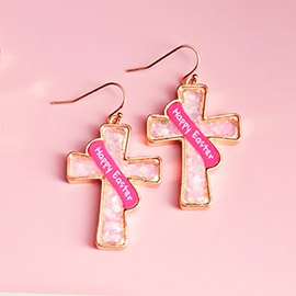 Happy Easter Message Confetti Cross Dangle Earrings