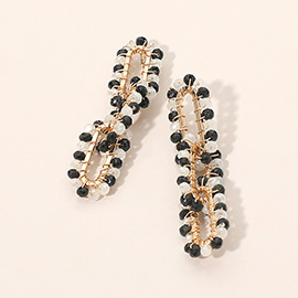 Faceted Bead Wrapped Triple Open Metal Oval Link Dangle Earrings