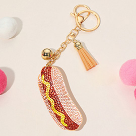 Bling Studded Hotdog Tassel Keychain Bag Charm