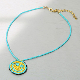 Felt Back Seed Beaded Smile Pendant Necklace
