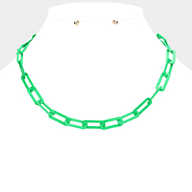 Colored Open Metal Rectangle Link Necklace