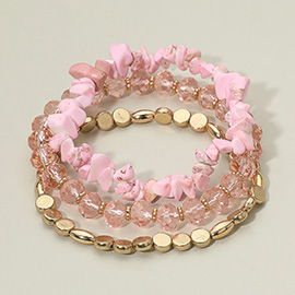 3PCS - Natural Stone Faceted Beaded Stretch Bracelets