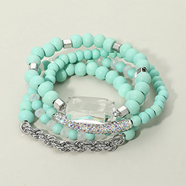 4PCS - Lucite Bead Accented Metal Ball Stretch Bracelets