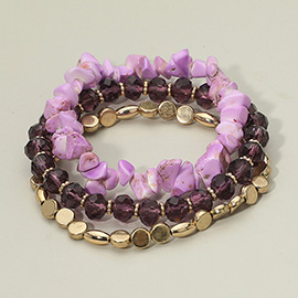 3PCS - Natural Stone Faceted Beaded Stretch Bracelets
