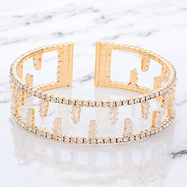 CZ Tapered Baguette Pointed Cuff Evening Bracelet