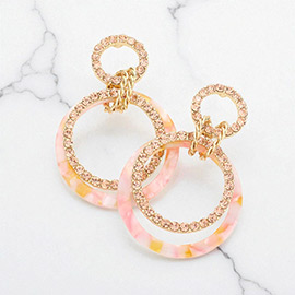 Celluloid Acetate Rhinestone Embellished Open Circle Link Dangle Earrings
