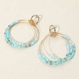 Faceted Beaded Triple Open Circle Layered Dangle Earrings