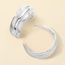 Metal Feather Hoop Earrings
