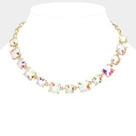 Cushion Square Stone Link Evening Necklace