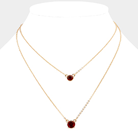 Double Round Stone Pendant Layered Necklace