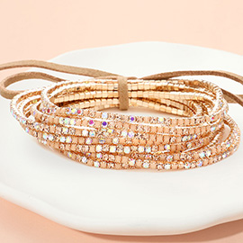 12PCS - Ribbon Colorful Rhinestone Layered Stretch Bracelets