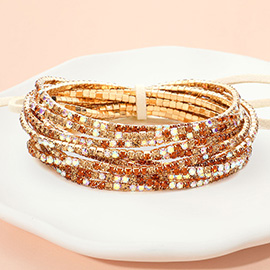 12PCS - Ribbon Colorful Rhinestone Layered Stretch Bracelets