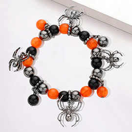 Metal Spider Charm Beaded Stretch Bracelet