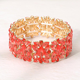 Marquise Floral Oval Crystal Cluster Stretch Evening Bracelet