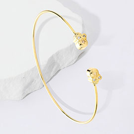 Brass Metal CZ Embellished Skull Tip Cuff Bracelet