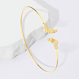 Brass Metal CZ Embellished Angel Wing Tip Cuff Bracelet