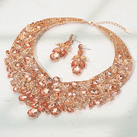 Teardrop Stone Accented Leaf Evening Necklace