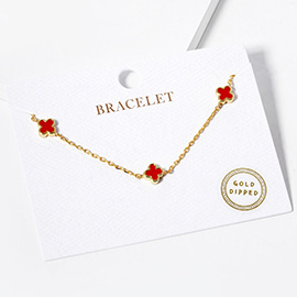 Gold Dipped Mini Triple Quatrefoil Link Chain Bracelet