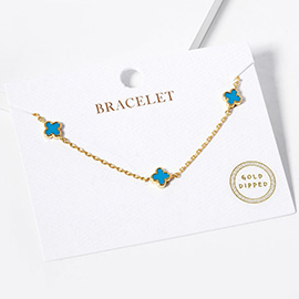 Gold Dipped Mini Triple Quatrefoil Link Chain Bracelet