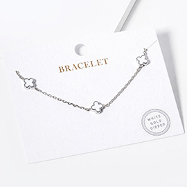 White Gold Dipped Mini Triple Quatrefoil Link Chain Bracelet