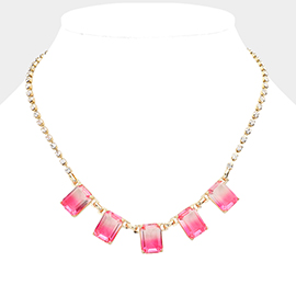 Secret Box _ Ombre Emerald Cut Stone Link Necklace