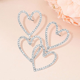 Stone Paved Open Heart Link Dangle Earrings