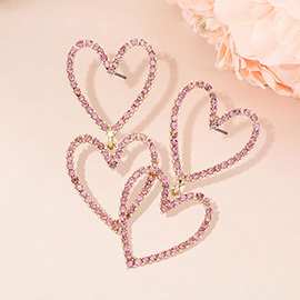 Stone Paved Open Heart Link Dangle Earrings