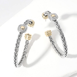 Two Tone Square Rope Metal Hoop Earrings