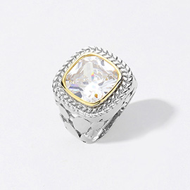 Square CZ Stone Accented Ring