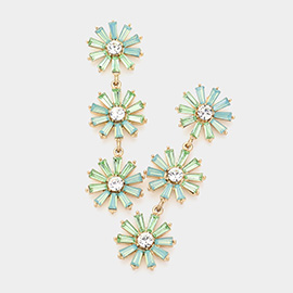 Triple Flower Link Dangle Evening Earrings