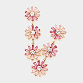 Triple Flower Link Dangle Evening Earrings