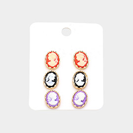 3PAIRS - Cameo Stud Earrings
