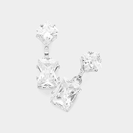 Square CZ Stone Evening Dangle Earrings
