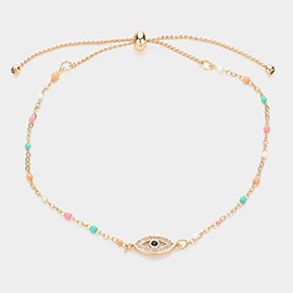 Evil Eye Pointed Beads Station Pull Tie Bracelet