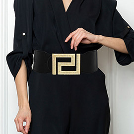 Rhinestone Paved Abstract Buckle Elastic Belt