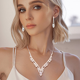 Marquise Stone Pointed Rhinestone Paved Necklace