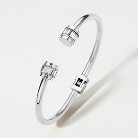 Stainless Steel Baguette Stone Nail Head Tip Hinged Cuff Bracelet