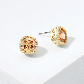 14K Gold Plated Square CZ Stone Stud Earrings