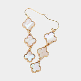 Triple Mother Of Pearl Quatrefoil Link Dropdown Earrings