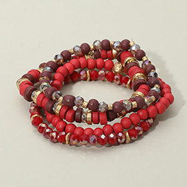 4PCS - Wood Faceted Beaded Stretch Multi Layered Bracelets