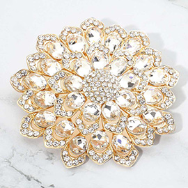 Glass Stone Embellished Flower Pin Brooch